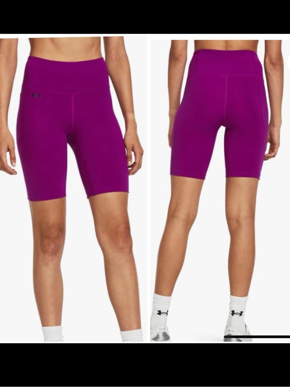 Under Armour Women’s Motion Bike Shorts XS Purple High Rise Pocket Yoga NEW